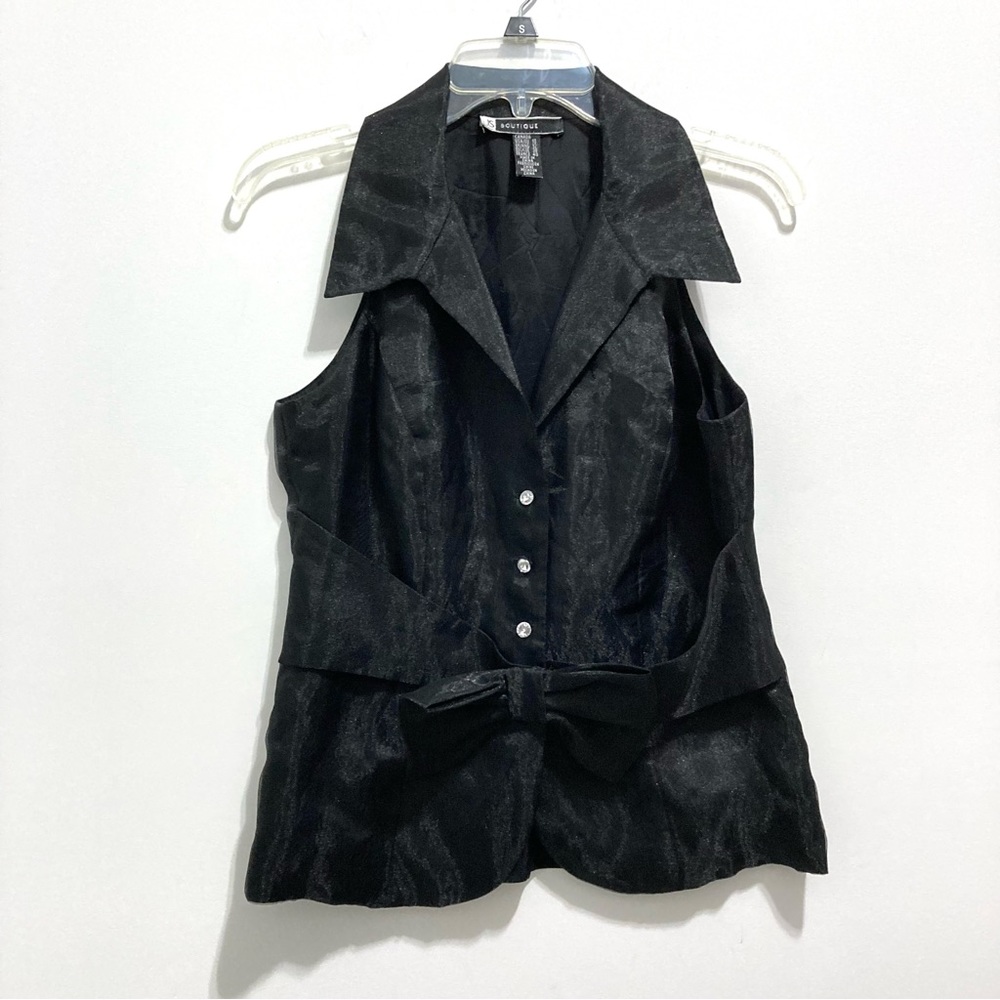 JS Boutique Women Black Sleeveless Victorian Fitted Waistcoat Collared Vest Top
